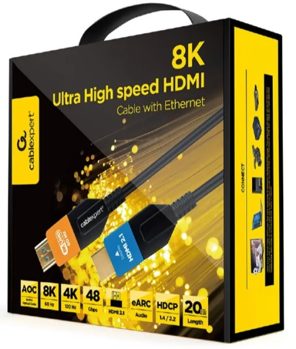 Gembird CC-HDMI8K-AOC-20M Aktivni optički HDMI kabal 2.1 8K UHD ULTRA High speed sa Ethernet 20m, Crni