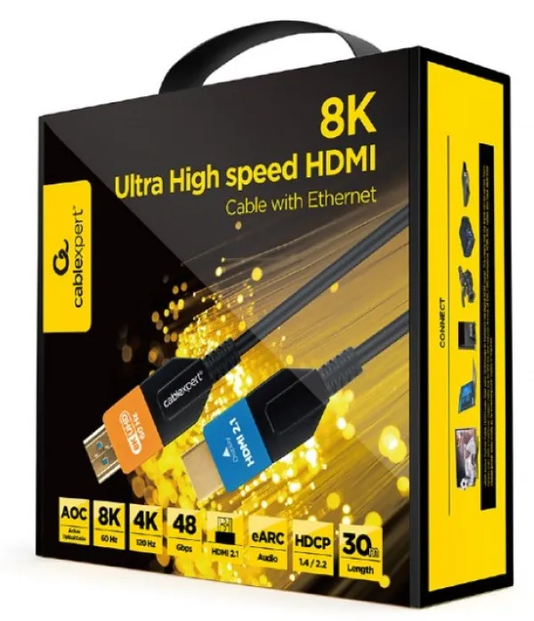 Gembird CC-HDMI8K-AOC-30M Aktivni optički HDMI kabal 2.1 8K UHD ULTRA High speed sa Ethernet 30m, Crni