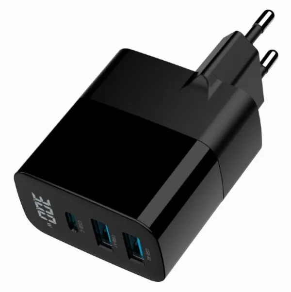 Gembird TA-UC-PDQC30LCD-BK-02 Brzi punjač 30W 2x USB A USB C LCD, Crni