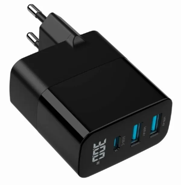 Gembird TA-UC-PDQC30LCD-BK-02 Brzi punjač 30W 2x USB A USB C LCD, Crni