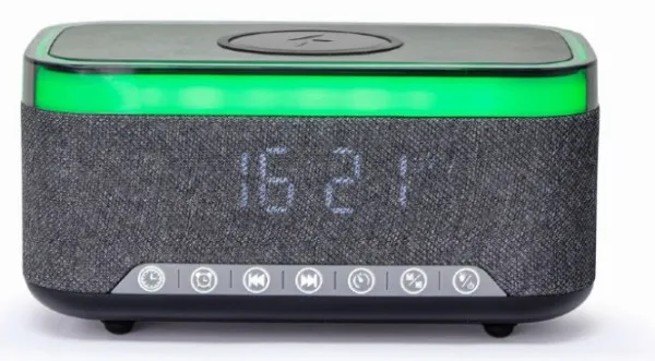 Gembird DAC-SPKBT-QC15-BK Digitalni sat+ Alarm Sa bežičnim punjenjem telefona i zvučnikom 15W FM BT, Sivo-Crni