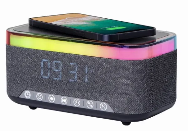 Gembird DAC-SPKBT-QC15-BK Digitalni sat+ Alarm Sa bežičnim punjenjem telefona i zvučnikom 15W FM BT, Sivo-Crni