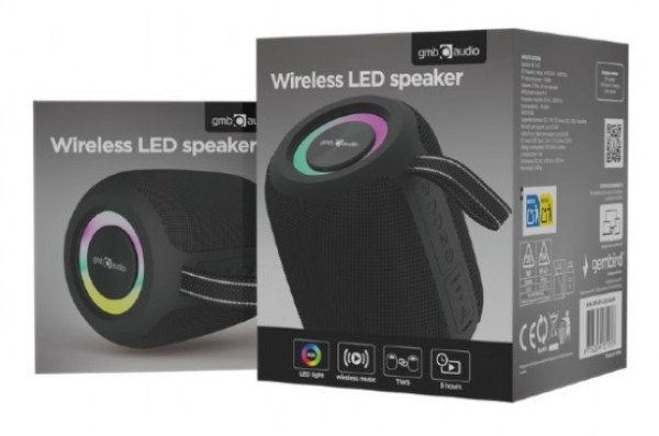 Gembird SPK-BT-LED-05-BK Bežični zvučnik RGB LED TWS speaker 8W BT FM USB Handsfree, Crni
