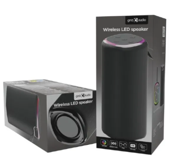 Gembird SPK-BT-LED-08L Zvučnik Portable Bluetooth LED 10W BT FM USB Handsfree, Crni