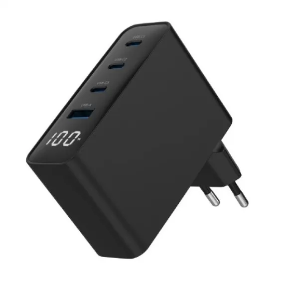 Gembird TA-UC-PDQC100LCD-01-BK Punjač 4-port 100W GaN USB Brzi LCD, Crni