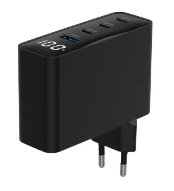 Gembird TA-UC-PDQC100LCD-01-BK Punjač 4-port 100W GaN USB Brzi LCD, Crni