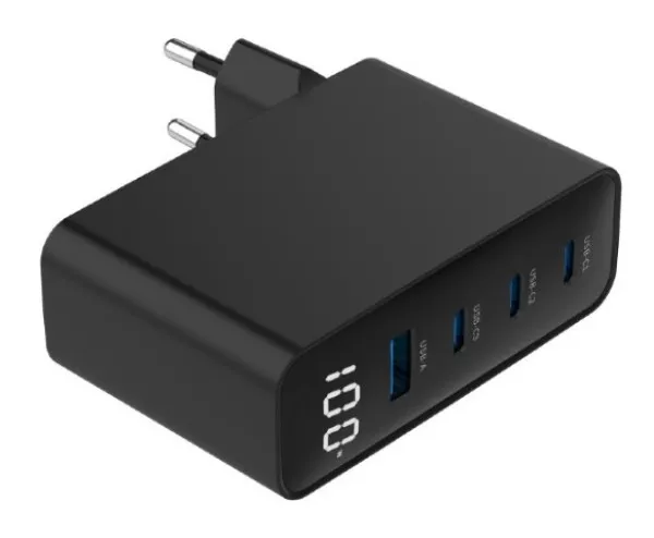 Gembird TA-UC-PDQC100LCD-01-BK Punjač 4-port 100W GaN USB Brzi LCD, Crni