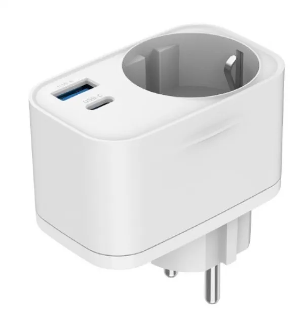 Gembird TA-ACPDQC20-01-W Punjač 20W 2-port USB brzi sa pass-through AC socket-om, Beli