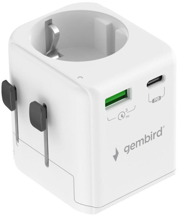 Gembird TPA-EU1A1C20-01-W Putni adapter Gembird Univerzalni sa uzemljenjem 20W