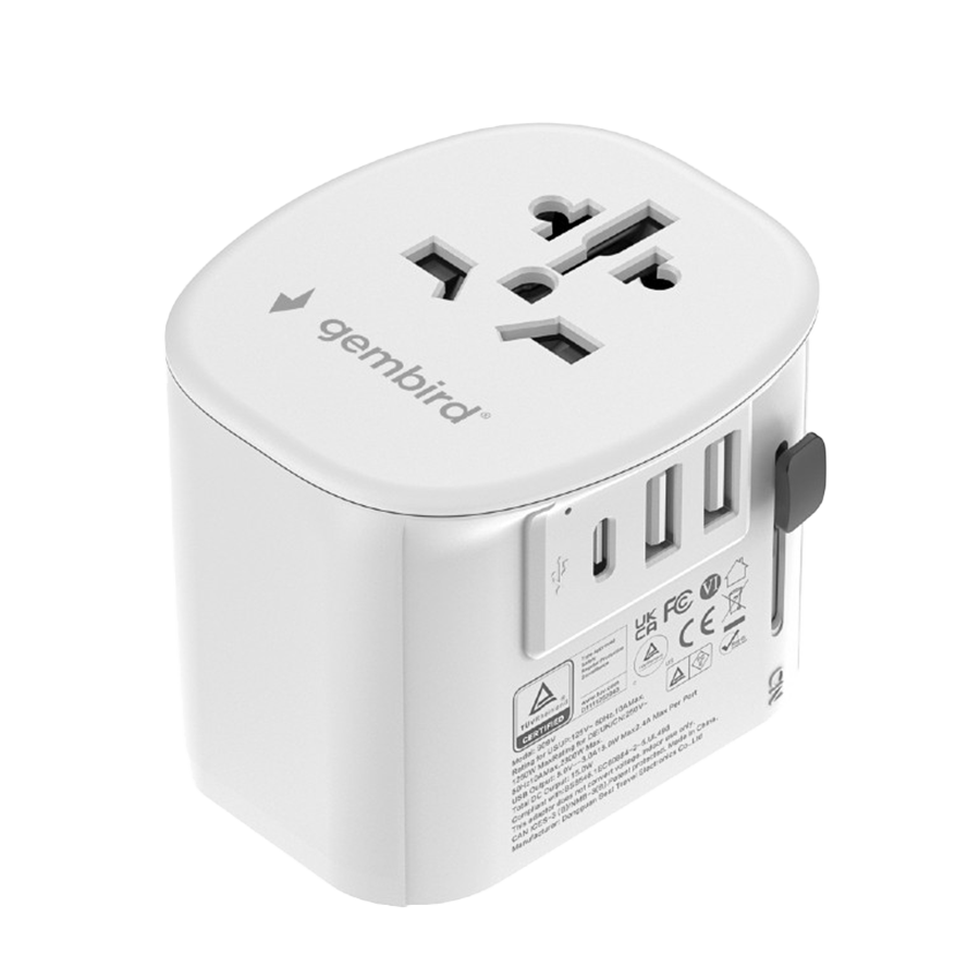 Gembird TPA-EU2A1C15-01-W univerzalni adapter za napaјanje za sve zemlje USB + Type-C punjač 20W, Beli