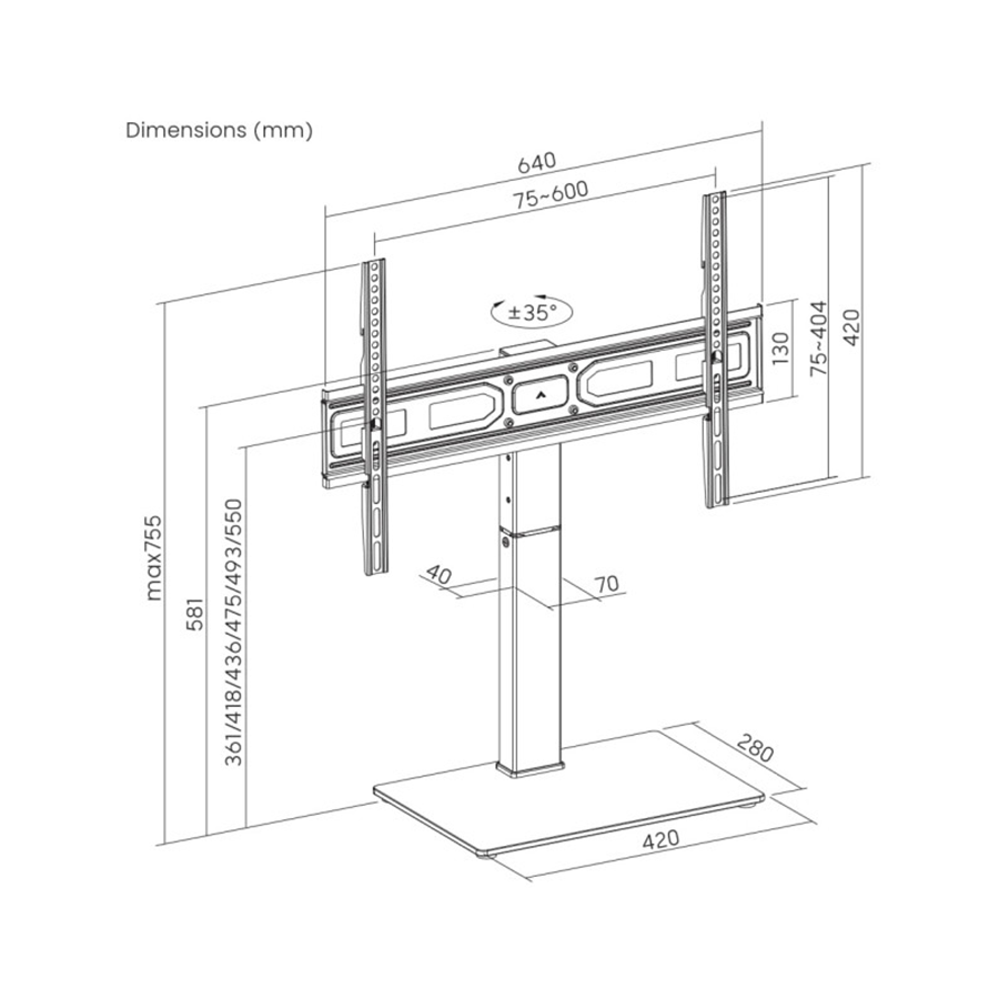 Gembird TVS-D75S-01 TV postolje 37"-75", Crno