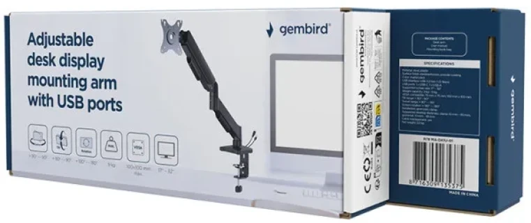 Gembird MA-DA1U-01 Nosač za monitor stoni USB port tilt 17-32" nosivost 9kg