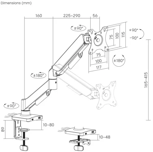 Gembird MA-DA1U-01 Nosač za monitor stoni USB port tilt 17-32" nosivost 9kg