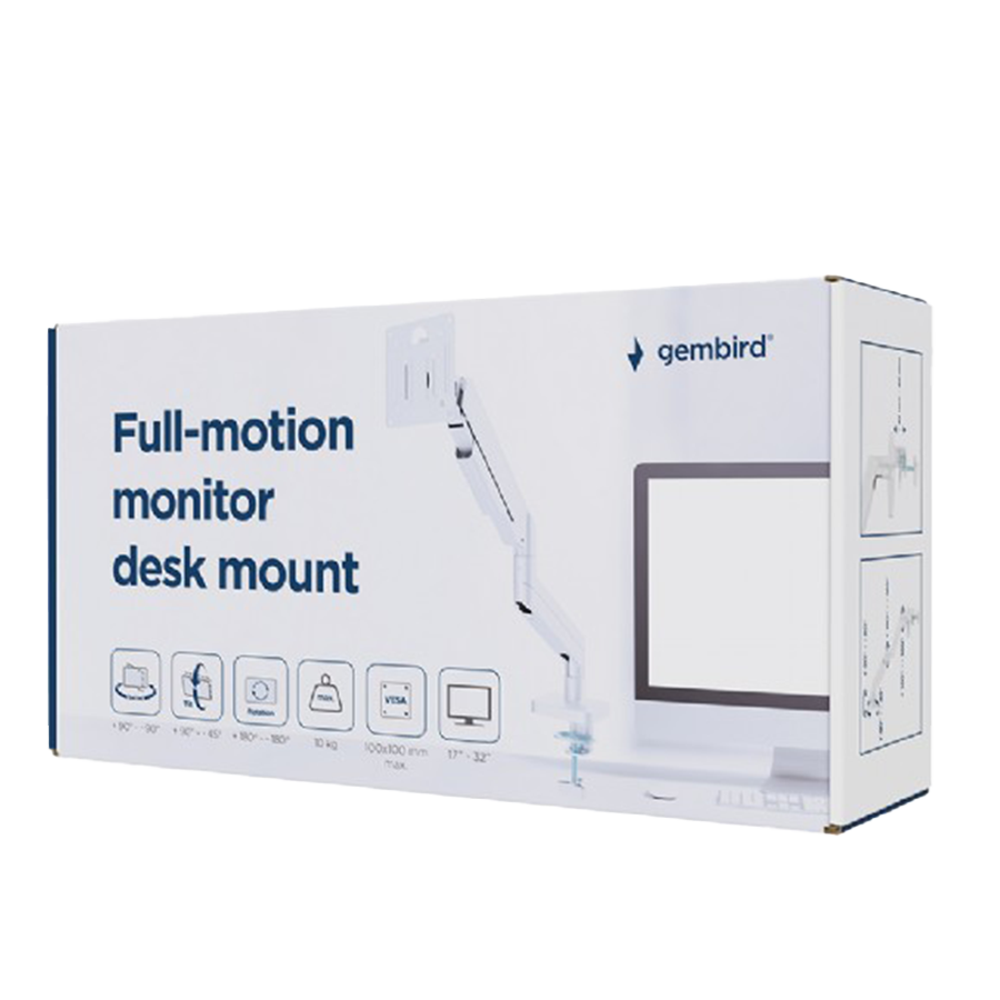 Gembird MA-DA1-04-W Nosač za monitor nosač za sto nagibni okretni 17"-32" do 10 kg, Beli