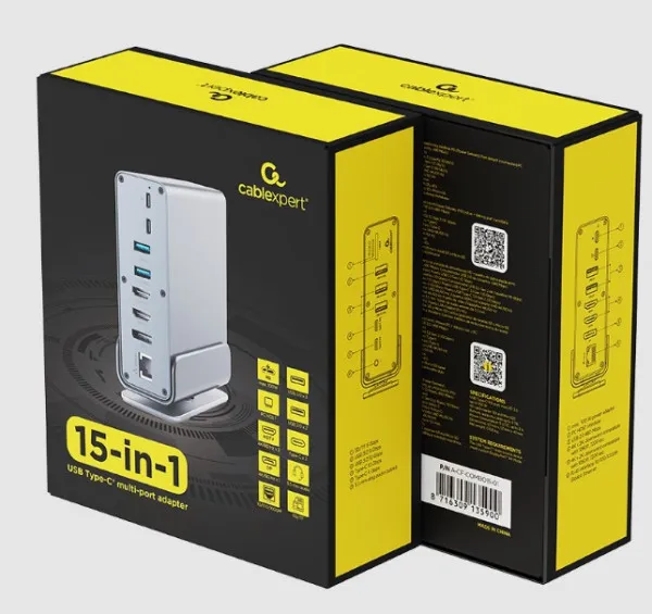 Gembird A-CF-COMBO15-01 USB Type-C 15-u-1 Multi-port adapter USB Hub HDMI DP LAN 3.5mm