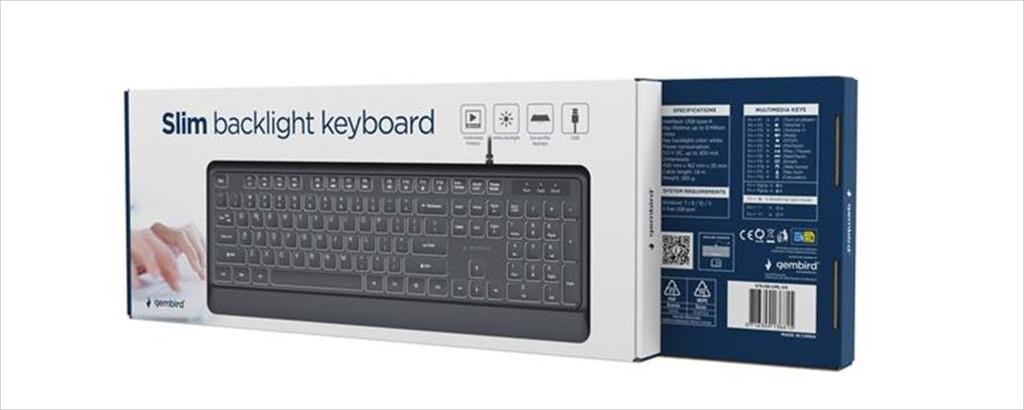 Gembird KB-UML-04 žičana tastatura SLIM sa LED pozadinskim osvetljenjem, Crna