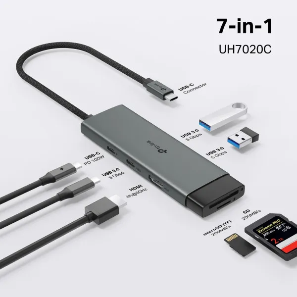 TP-LINK UH7020C Konektor USB-C HDMI/2xUSB 3.0/2xUSB-C/CR/PD 100W