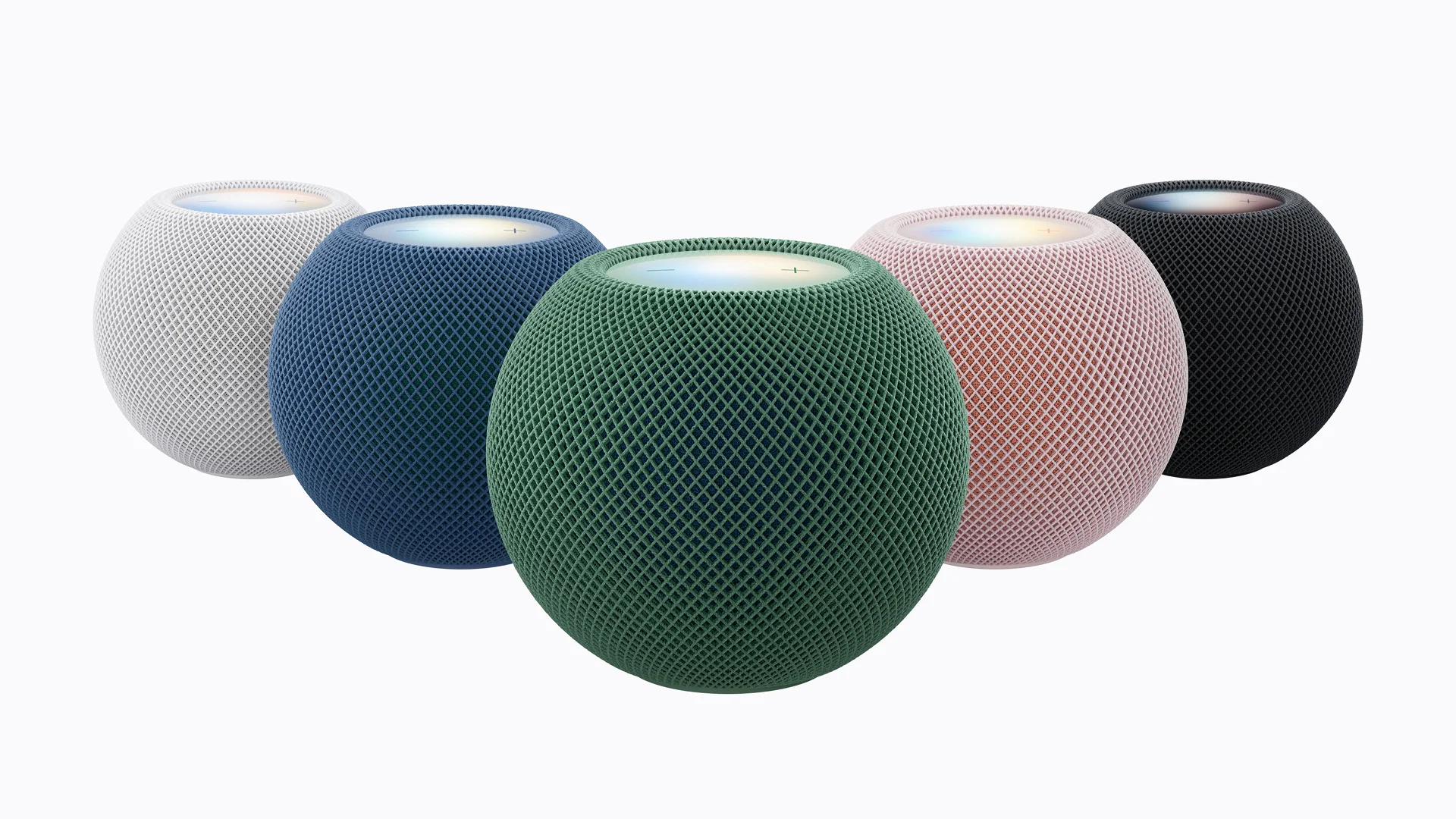 Pet HomePod mini 2 zvučnika u beloj, plavoj, zelenoj, roze i tamnoj nijansi Midnight