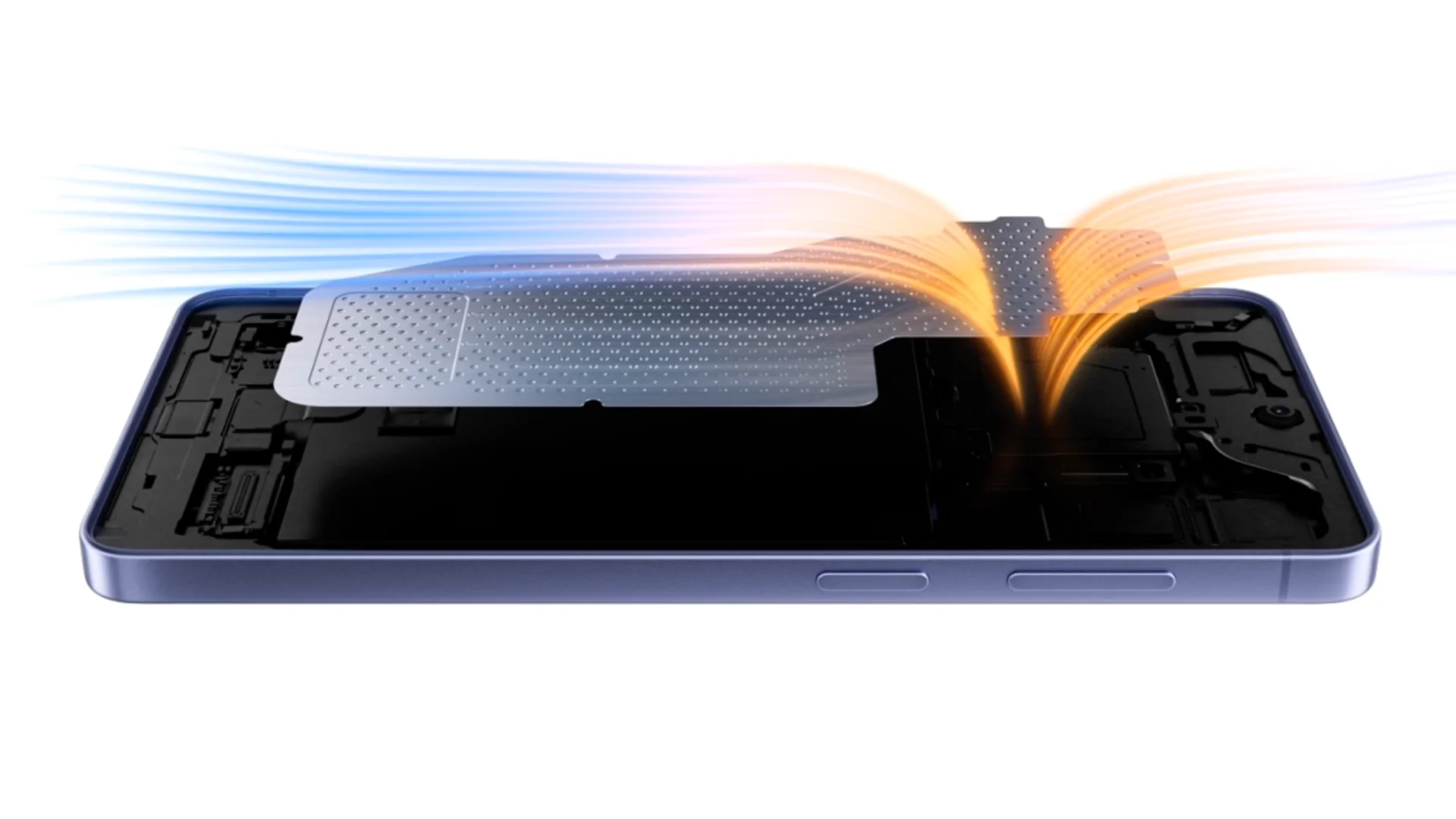 "Parna komora": ilustracija sistema za hlađenje parnom komorom Galaxy S26 Ultra, koja prikazuje raspodelu toplote daleko od CPU-a