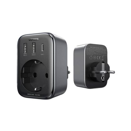 UGREEN CD314 2u1 mrežni punjač + EU AC adapter 13A 30W (2x USB-A + USB-C) crni