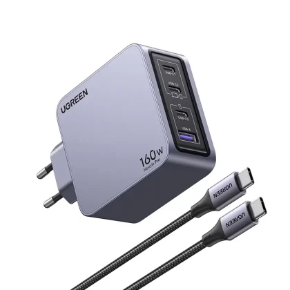 UGREEN Nexode Pro 160W GaN punjač 4-port (3x USB-C + 1x USB-A) - sivi