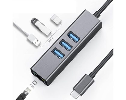 Adapter-konverter USB Tip C-3xUSB 3.0+RJ45 Linkom