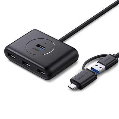 UGREEN CR113 USB hub 4u1 (USB-A/USB-C na 4x USB 3.0) 1m crni (40850)